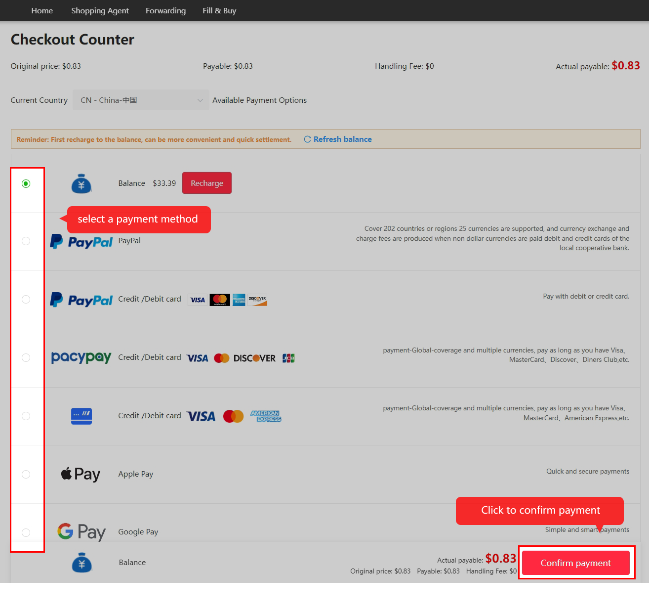 Review the first payment and its payment method.