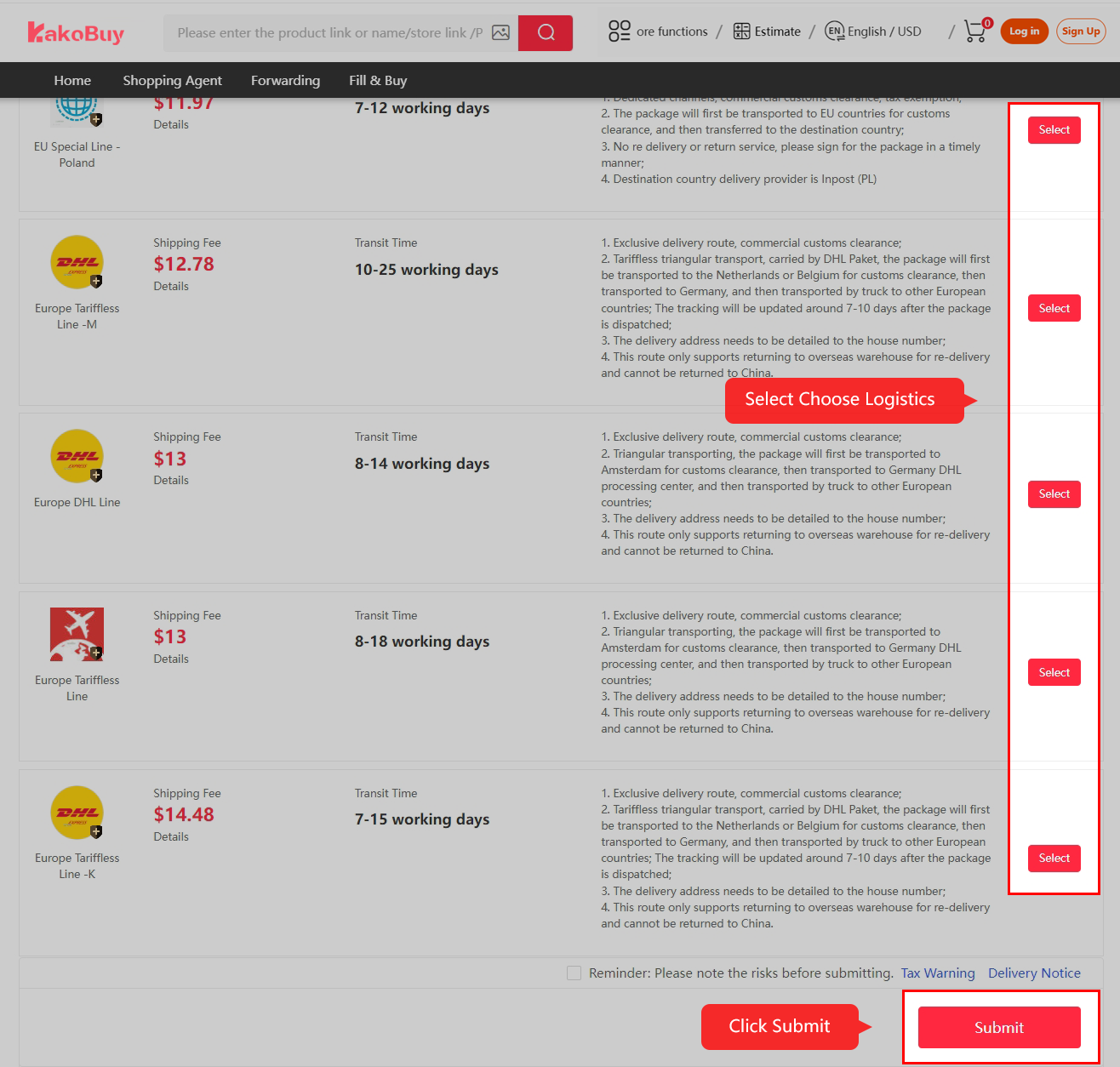 Compare logistics options that accept your parcel. The historical Poland list does not establish current destination eligibility, prices or delivery times.