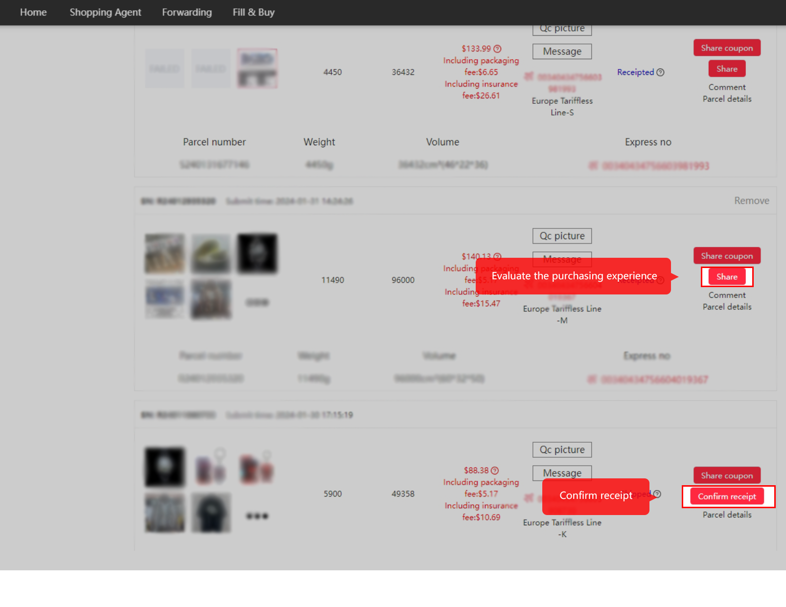 Confirm receipt after checking the delivery.