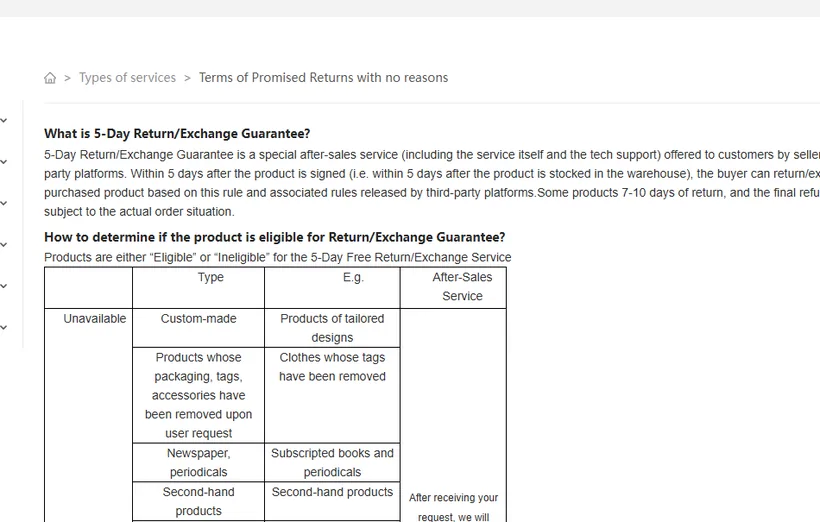 Official return guidance with eligible and excluded item types