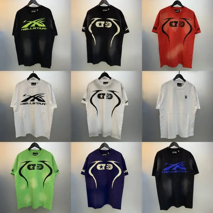 Multi-panel seller collage showing one t-shirt design photographed in several colourways